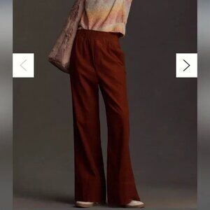 Maeve Corduroy Pull-On Wide Leg Trouser Pants Bohemian Academia in Cedar L
